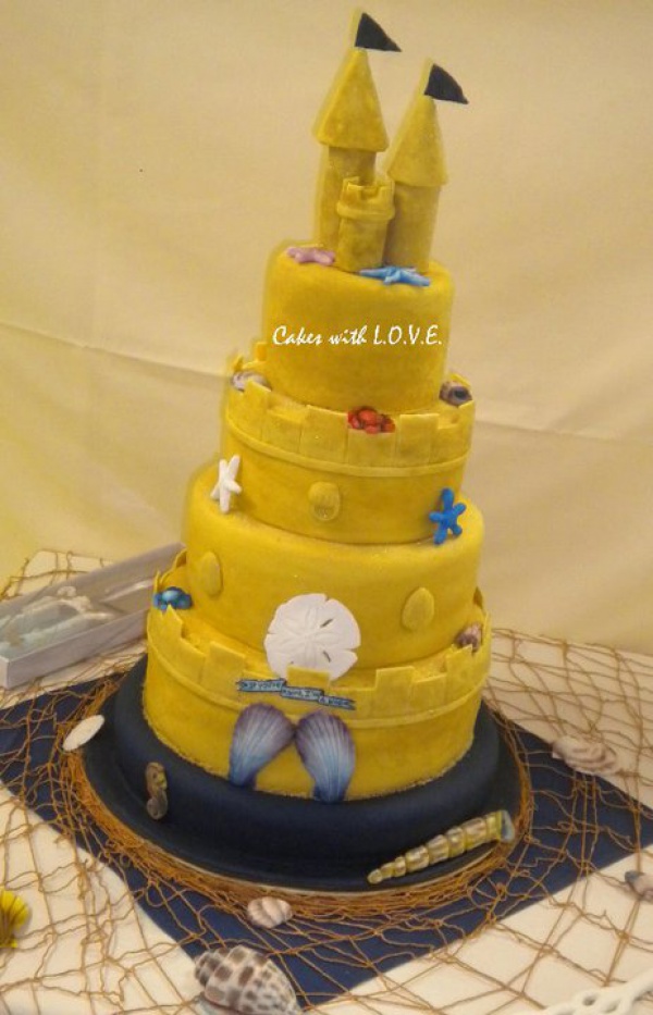 Sand Castle Beach theme Wedding cake